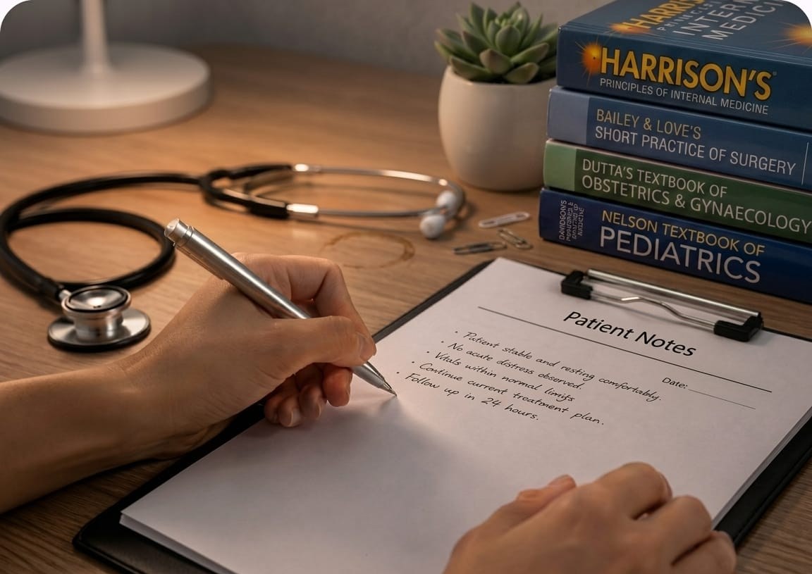 A medico writing patient notes